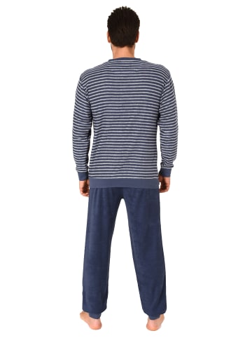 NORMANN Frottee Pyjama langarm Schlafanzug Bündchen Streifen - 75399 in marine