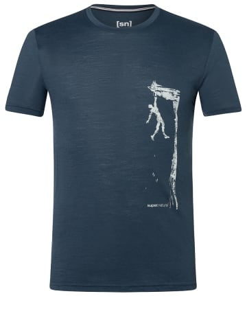 super.natural Merino T-Shirt CLIFFHANGER in blau