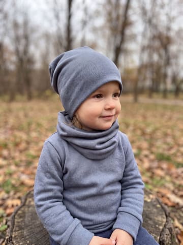Unisex Kinder Beanie Mütze Schlauchschal Set in dunkelgrau