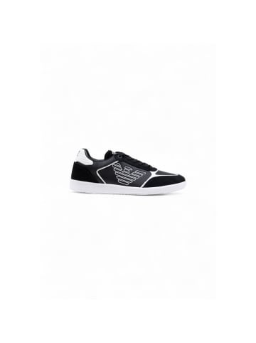 EA7 Emporio Armani Schwarz Schwarz und Weiß Leder Sportsneaker