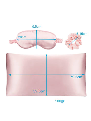 Intirilife Seiden Schlafset 3 tlg. Schlafmaske, Kissenüberzug , Haarband in Satin in Rosa