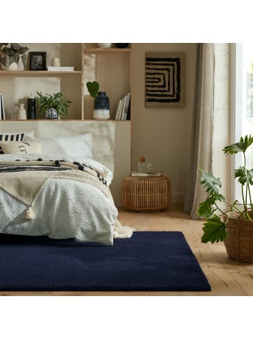 KADIMA DESIGN Hochflor Teppich waschbar Flauschig Unifarben, Wohnzimmer in Dunkelblau