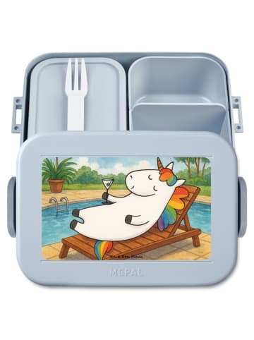 Mr. & Mrs. Panda Snackbox Einhorn Blümchentail Design ohne Spruch in Blau Pastell