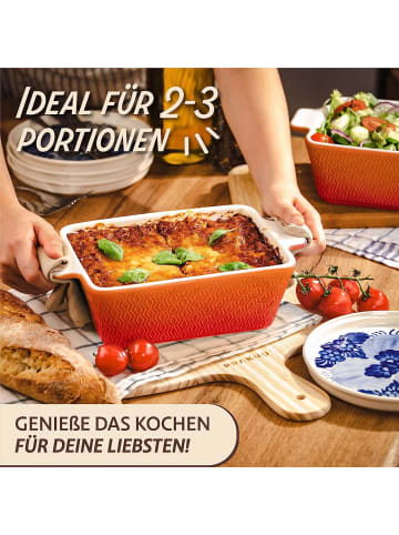 Praknu Auflaufform Keramik für 2 Personen - Extra Hoher Rand - Für Lasagne,