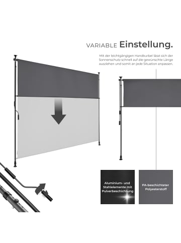 tectake Klemmmarkise Taija mit Handkurbel, UV-beständig und wasserabweisend