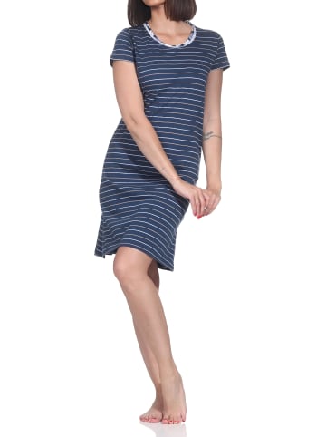NORMANN Kurzarm Nachthemd Streifenoptik Spitzenbesatz Übergrößen in marine
