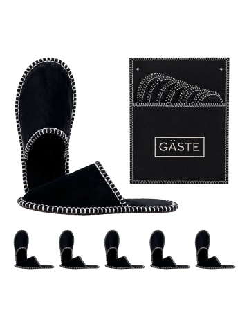 relaxdays 6 x Gästehausschuhe "Gäste" in Schwarz