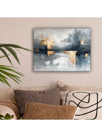 MuchoWow Leinwand Bilder Abstrakte Kunst gold grau