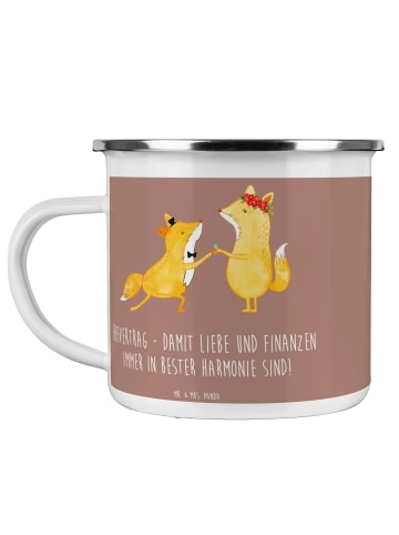 Mr. & Mrs. Panda Emaille Tasse Ehevertrag Liebe Finanzen mit Spruch in Braun Pastell