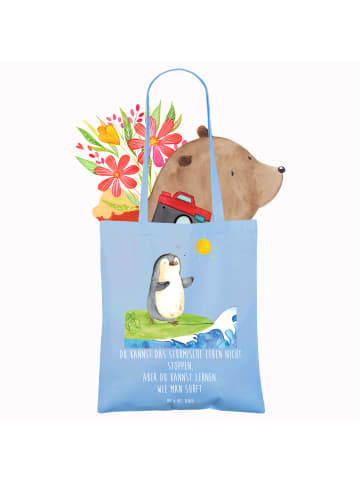 Mr. & Mrs. Panda Shopper Pinguin Surfer mit Spruch in Sky Blue