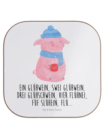 Mr. & Mrs. Panda Bierdeckel Schweinchen Glühwein mit Spruch in Weiß
