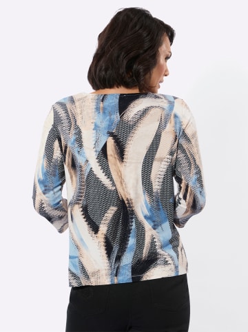 WITT WEIDEN Rundhals-Shirt in mittelblau-camel-bedruckt