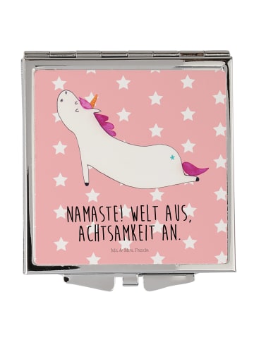 Mr. & Mrs. Panda Handtaschenspiegel quadratisch Einhorn Yoga mit... in Rot Pastell