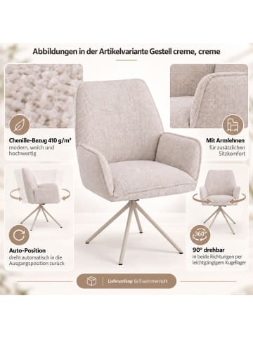 MCW 6er-Set Esszimmerstuhl G67, Gestell creme, beige-hellgrau