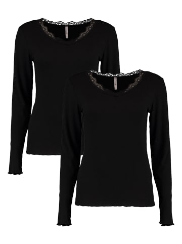 Hailys Langarm Shirt 2-er Set Spitzen Top Fi44ona in Schwarz-2