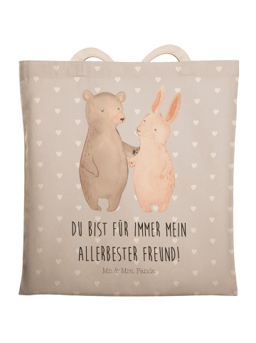 Mr. & Mrs. Panda shopping bag Bär und Hase Umarmen mit Spruch in Grau Pastell