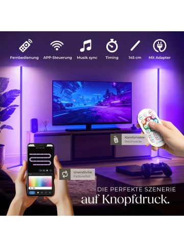 tectake LED-Stehlampe Spectra Innovativer Musik-Aktivierungsmodus, schwarz/weiß