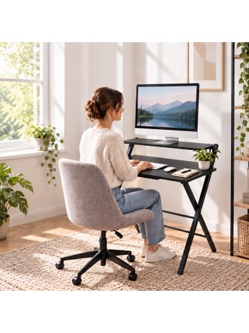 relaxdays Schreibtisch in Schwarz - (B)70 x (H)82 x (T)56 cm