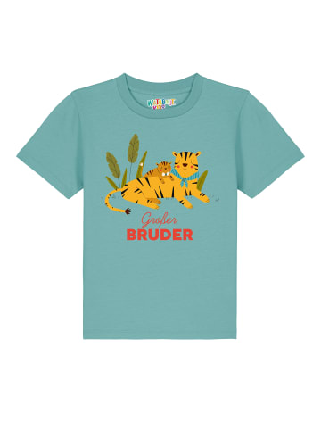 wat? Apparel T-Shirt Tiger Großer Bruder in Teal Monstera