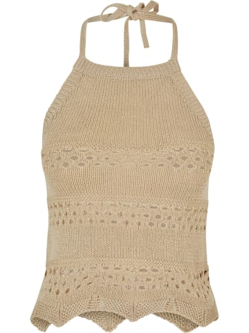 Urban Classics Urban Classics Damen Ladies Short Crochet Knit Neckholder Top in softseagrass
