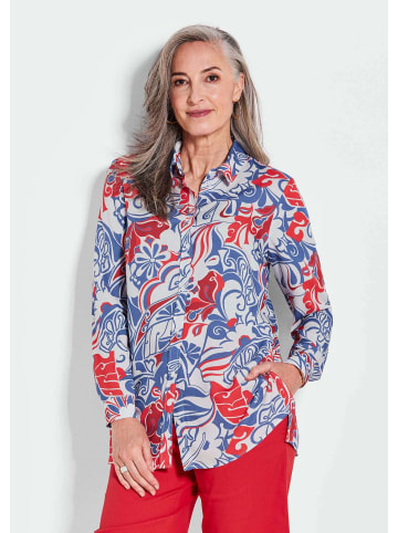 GOLDNER Kurzgröße:  Bluse in rot / blau / gemustert