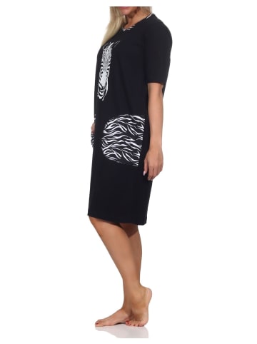 NORMANN Kurzarm Nachthemd Tiermotiv Übergrössen - 85493 in schwarz