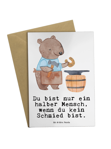 Mr. & Mrs. Panda Glückwunschkarte Schmied Herz mit Spruch in Weiß