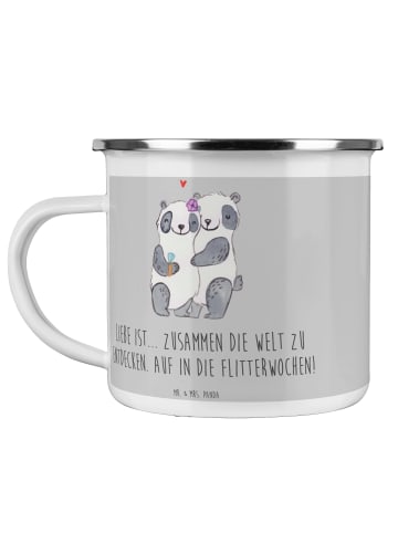 Mr. & Mrs. Panda Emaille Tasse Liebe Flitterwochen mit Spruch in Heather Grey