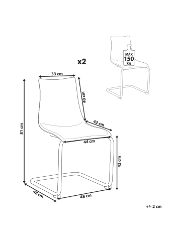 Beliani 2er-Set Esszimmerstuhl MARSHALL in Transparent/Silber
