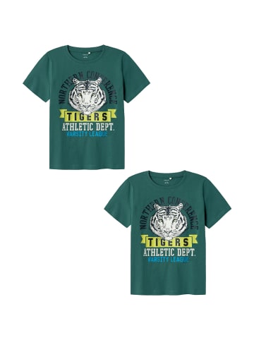 name it T-Shirt 2er-Set Kurzarm Rundhals Regular Fit Print in Grün-2