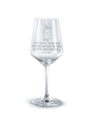 Mr. & Mrs. Panda Glas Rotwein Pinguin Duschen mit Spruch in Transparent