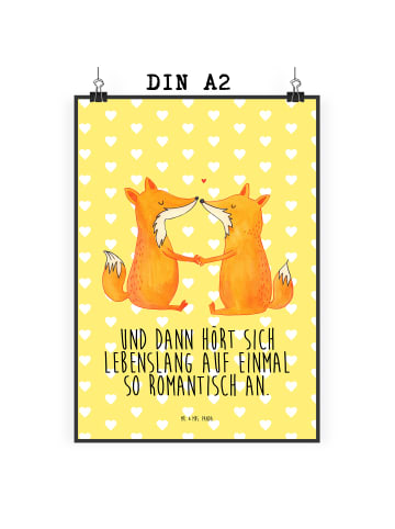 Mr. & Mrs. Panda Poster Füchse Liebe mit Spruch in Gelb Pastell