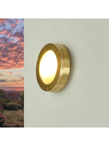 Licht-Erlebnisse Außen Wandlampe Ø 14 x (H)14 cm in MessingMessing