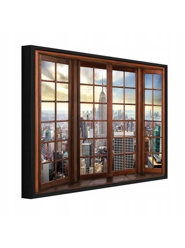 WALLARENA Bild mit Rahmen 3D-Fenster in Beige