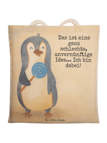Mr. & Mrs. Panda Tote Bag Pinguin Lolli Design mit Spruch in Weiß