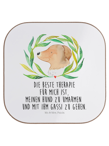 Mr. & Mrs. Panda Tischuntersetzer Hund Blumen mit Spruch in Weiß