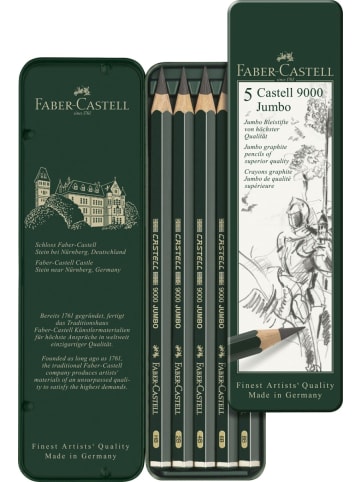 Faber-Castell Bleistift 9000 Jumbo dunkelgrün Packung mit 5 Stück Härten sortiert