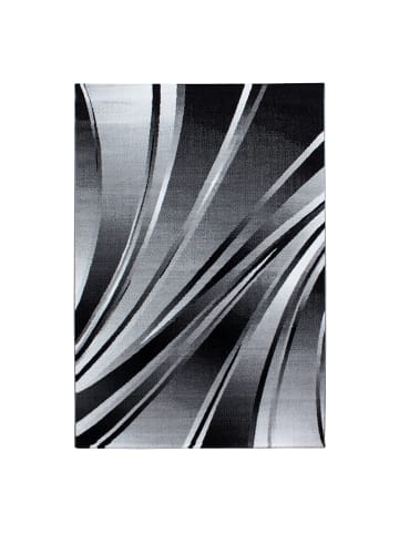 KADIMA DESIGN Teppich Kurzflor Waschbar Wellen DRAU Strapazierfähig OEKO-TEX in Schwarz