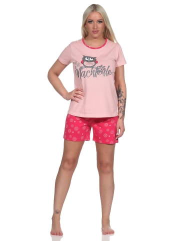 NORMANN Shorty Schlafanzug kurzarm Eulen und Punkten - 80039 in rosa