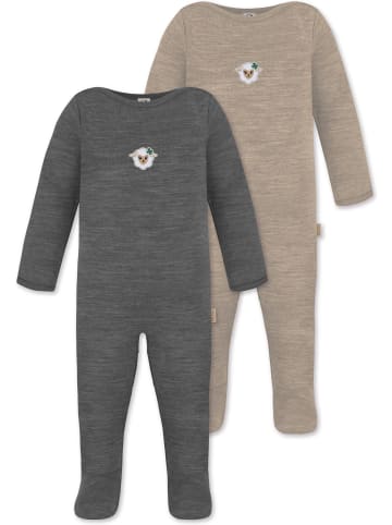 Normani Outdoor Sports Normani Outdoor Sports 2er Pack MERINO Baby Merino Strampler „Levin" in Anthrazit/Beige
