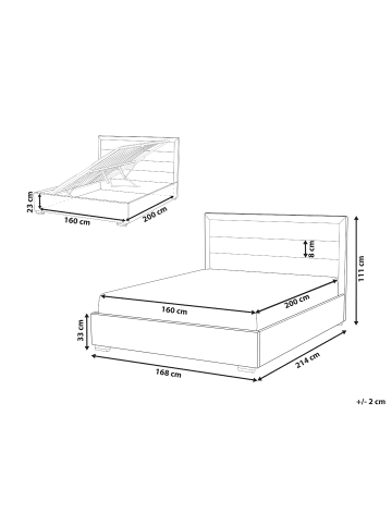 Beliani Doppelbett ROUEN in Beige - (W) 168 x (H) 111 x (L) 214 cm