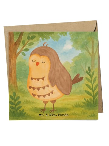 Mr. & Mrs. Panda Klappkarte Eule Zufrieden Design ohne Spruch in Weiß