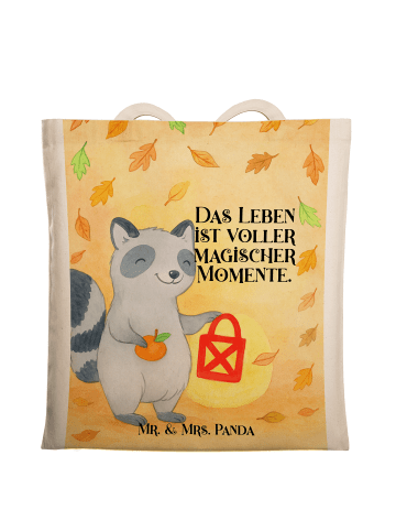 Mr. & Mrs. Panda Shopping Tasche Waschbär Laterne Design mit Spruch in Weiß