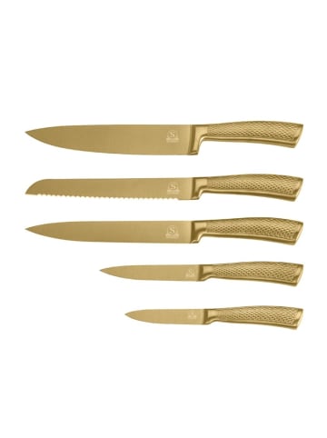 Cheffinger 6-teiliges Messer-Set mit ergonomischem Griff & magnetischem Messerblock in Gold