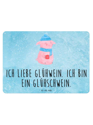 Mr. & Mrs. Panda Dekoschild Metall Schwein Glühwein mit Spruch in Eisblau