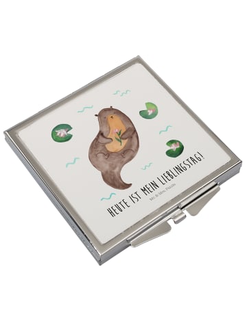 Mr. & Mrs. Panda Handspiegel Otter Seerose mit Spruch in Weiß
