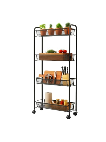 relaxdays Rollwagen in Schwarz - (B)44 x (H)97,5 x (T)17 cm