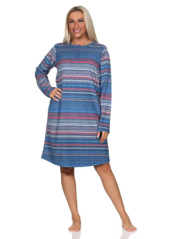 NORMANN Frottee Nachthemd langarm Bündchen gestreift - 80683 in blau