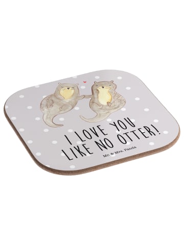 Mr. & Mrs. Panda Bierdeckel Otter Hände halten mit Spruch in Grau Pastell
