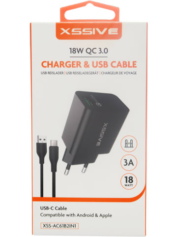 COFI 1453 Dual Port Wandladegerät 18W, Schnelladung 3A USB-A & USB-C in Schwarz